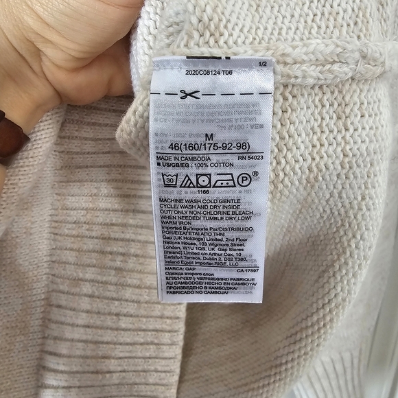 NWT GAP Crossover V-Neck Sweater M Marshmallow Beige Balloon Sleeve Cotton Fall - Picture 9 of 13